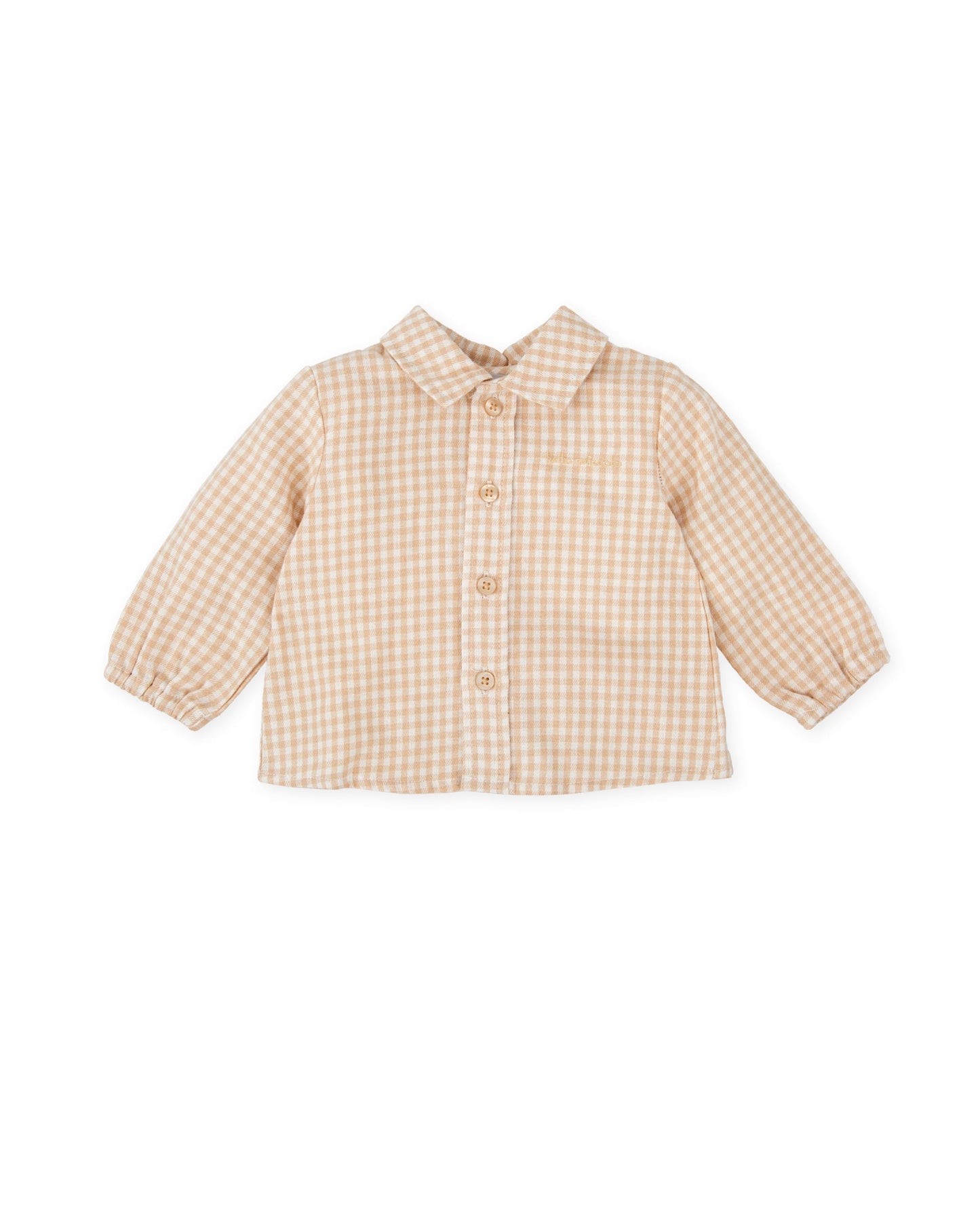 Sand Gingham Baby Shirt - Soft Cotton, Embroidered Detail