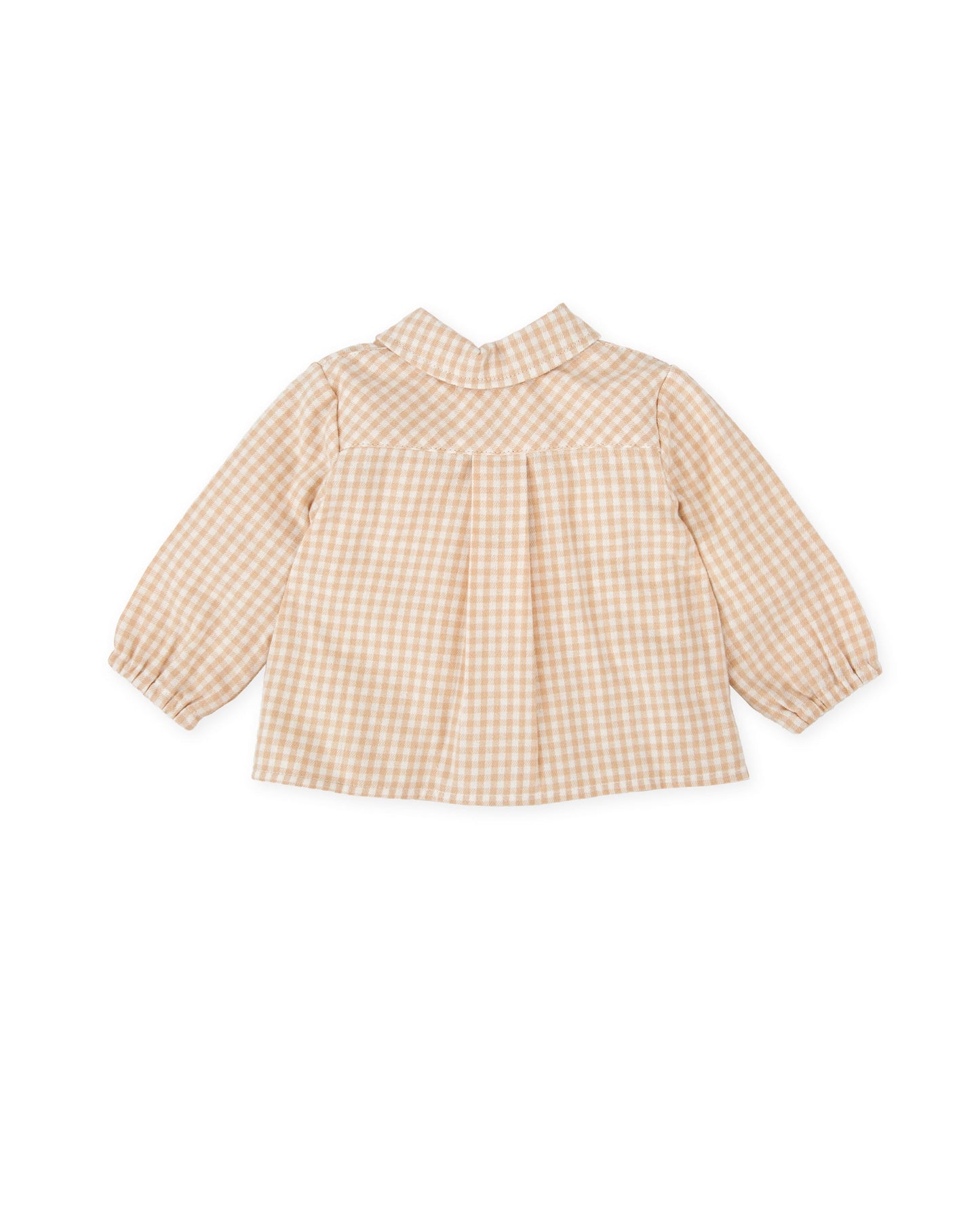 Sand Gingham Baby Shirt - Soft Cotton, Embroidered Detail