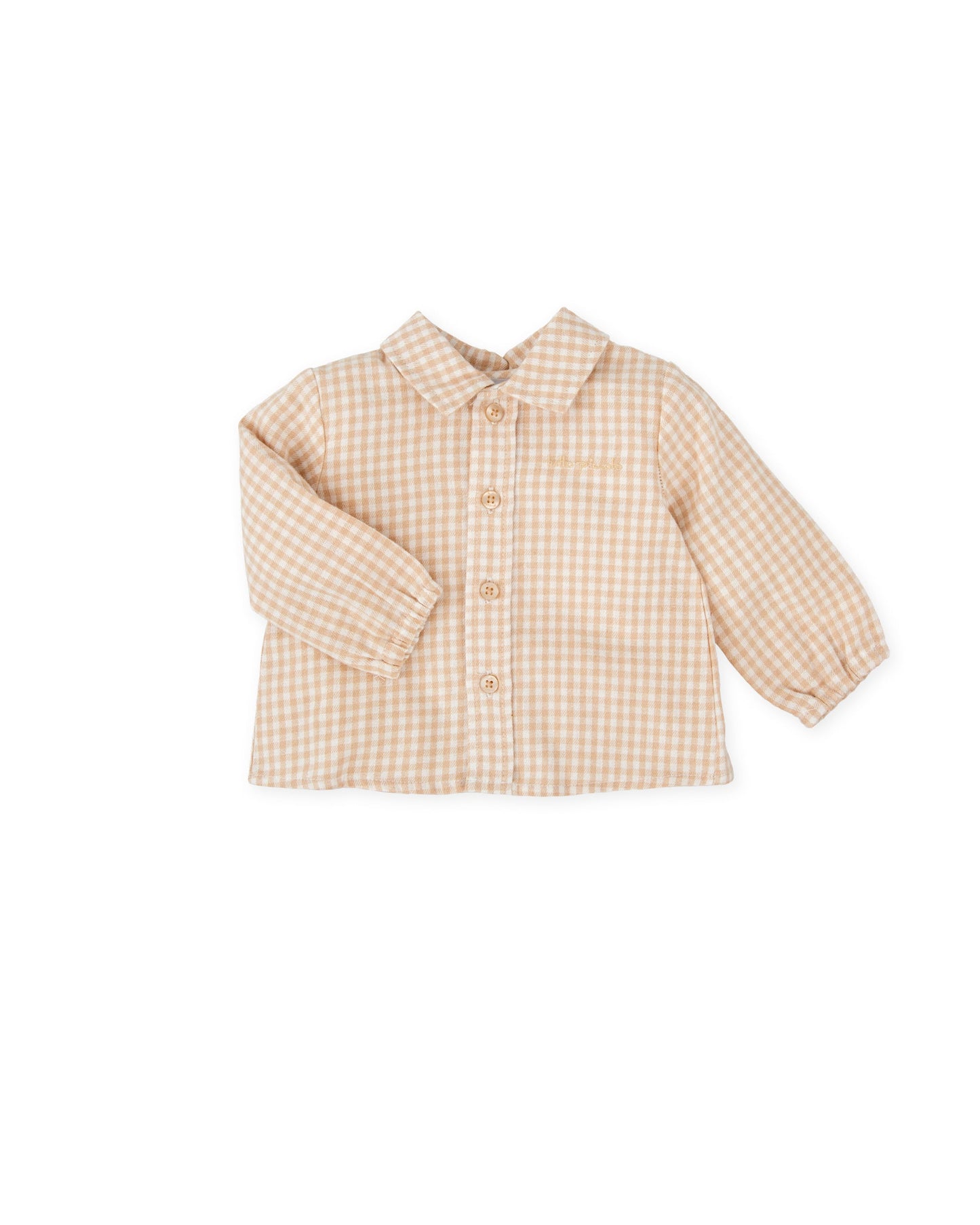 Sand Gingham Baby Shirt - Soft Cotton, Embroidered Detail