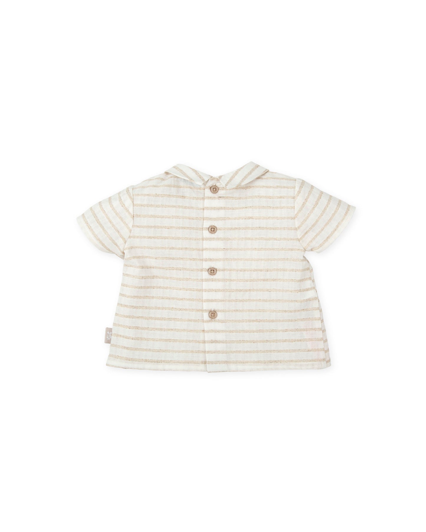 Off-White Baby Linen Shirt with Classic Stripes & Button Detail