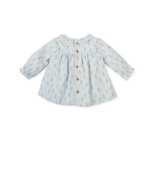 Charming Blue Bunny Print Baby Dress - Soft Cotton Blend