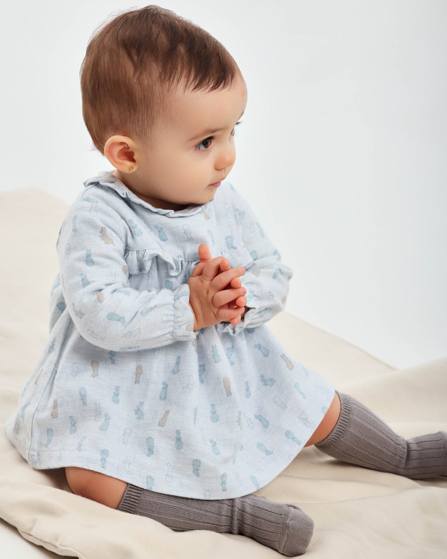 Charming Blue Bunny Print Baby Dress - Soft Cotton Blend