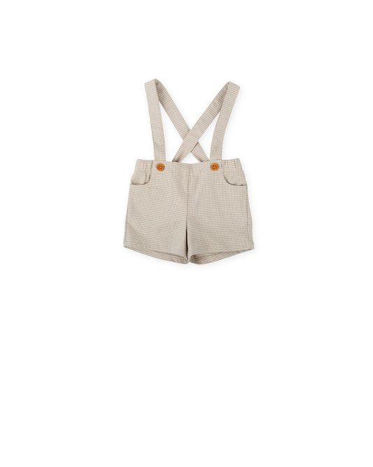 Stylish Beige Houndstooth Baby Suspender Shorts with Adjustable Straps