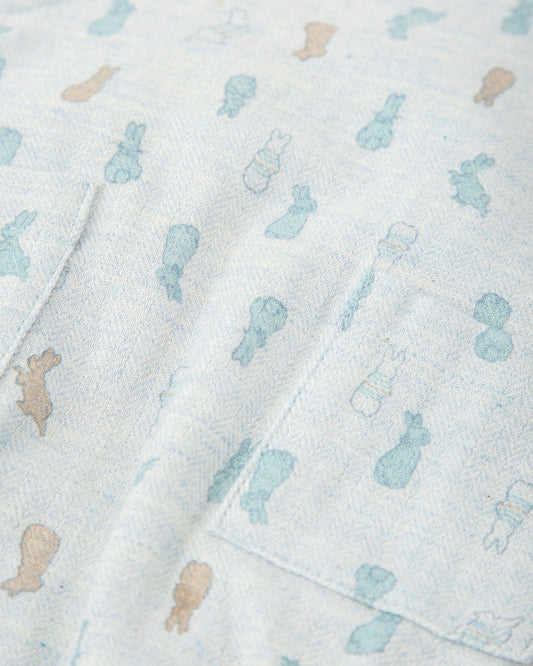 Sky Blue Bunny Print Baby Romper with Easy Diaper Access
