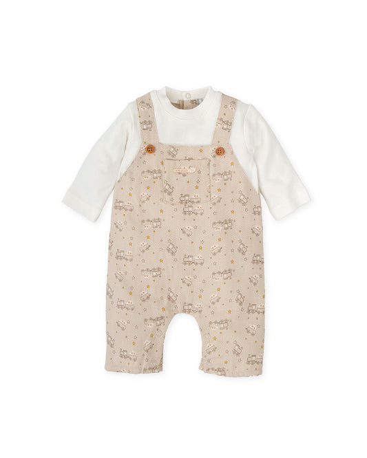 Beige Train Print Baby Romper - Cozy All-In-One Outfit