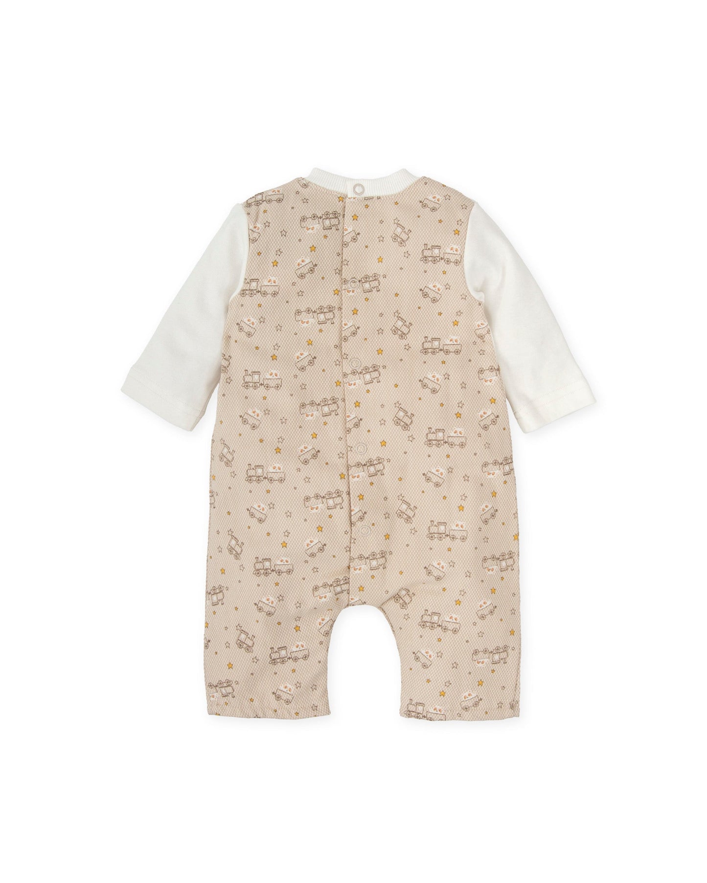 Beige Train Print Baby Romper - Cozy All-In-One Outfit