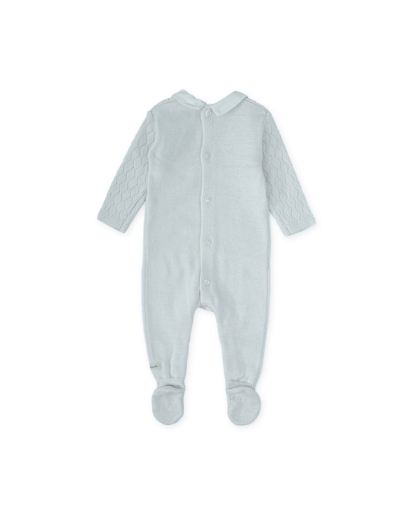 Soft Blue Knit Baby Footie Pajamas with Woven Collar