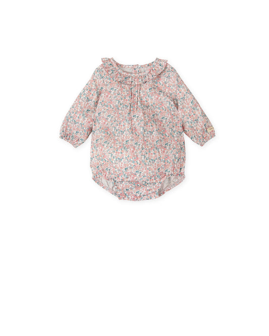 Pink Floral Baby Romper with Ruffle Collar and Comfort Fit