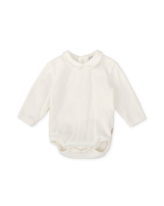 Organic Cotton Long Sleeve Baby Bodysuit with Embroidered Collar
