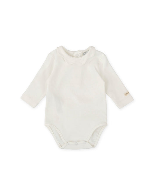 Newborn Off-White Cotton Bodysuit with Elegant Scalloped Collar