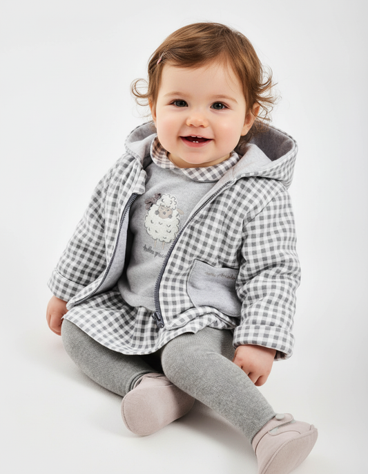 Gray Gingham Hooded Jacket - Cozy Cotton Layer for Kids