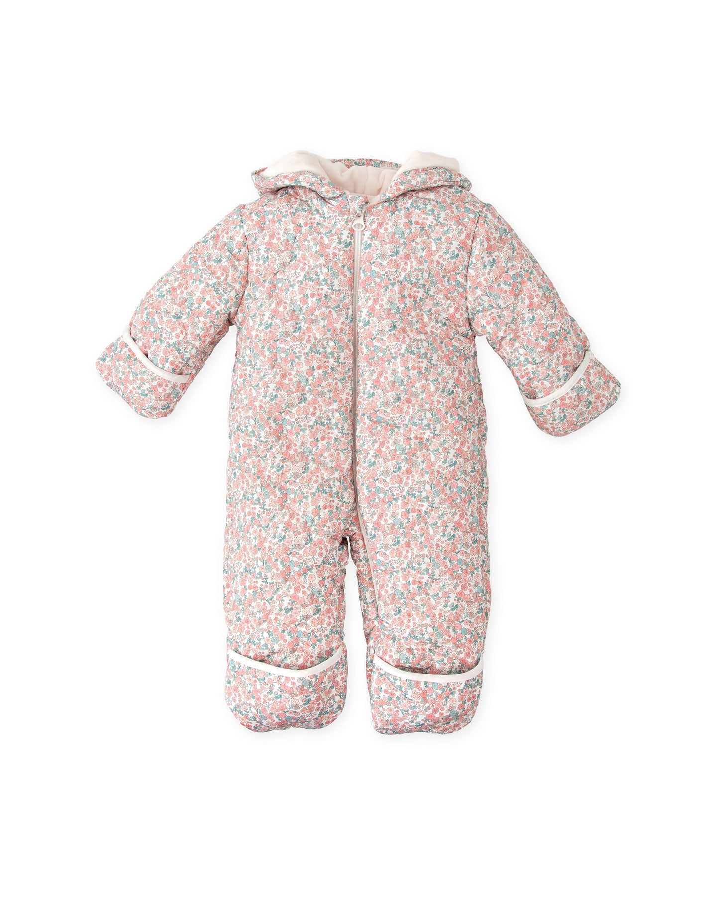 Cozy Newborn Pink Floral Snowsuit with Fleece Lining
