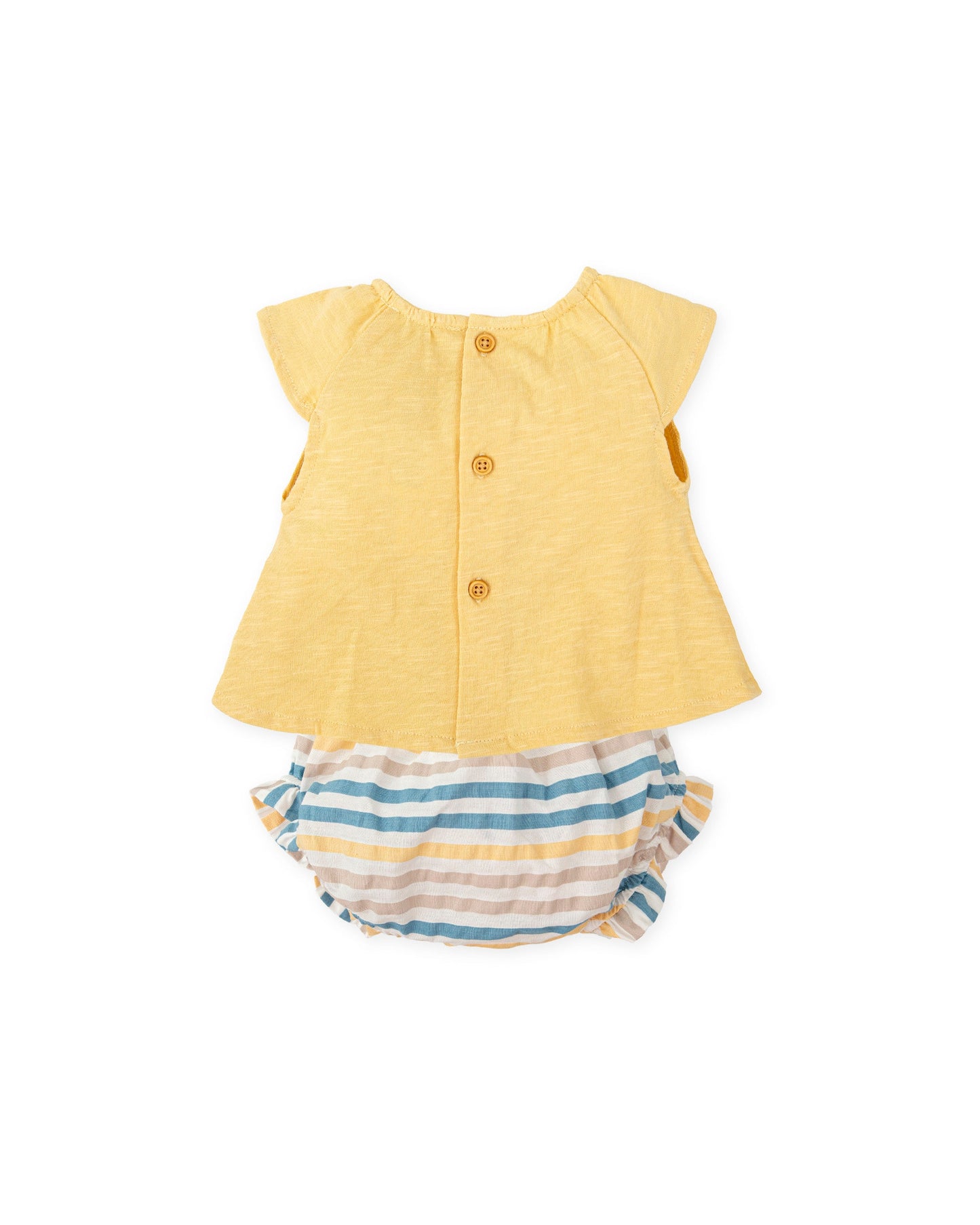 Yellow Baby Outfit Set: Rhino Top & Striped Bloomers - 100% Cotton