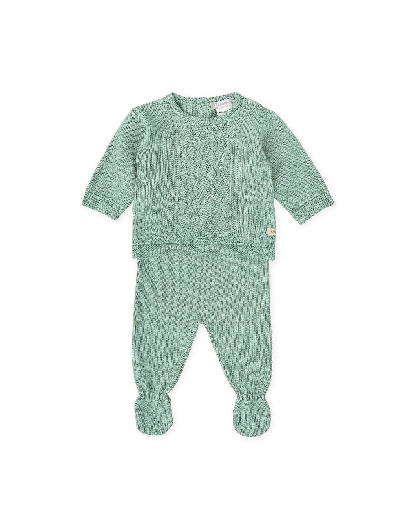 Newborn Two-Piece Knit Set in Sage Green with Footed Leggings