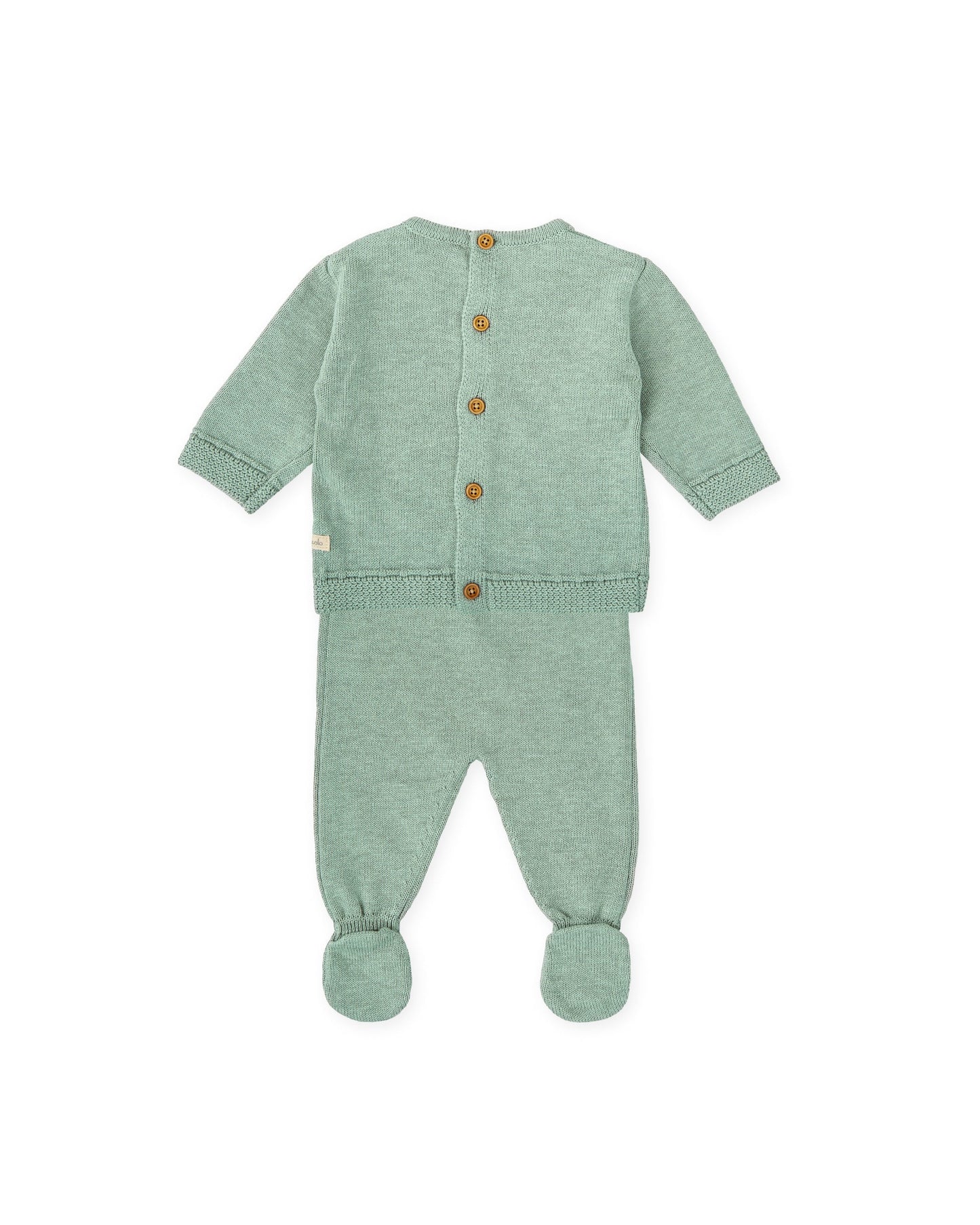 Newborn Two-Piece Knit Set in Sage Green with Footed Leggings