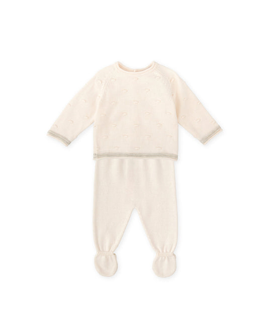 Cozy Ivory Knit Baby Set with Textured Top & Footed Pants