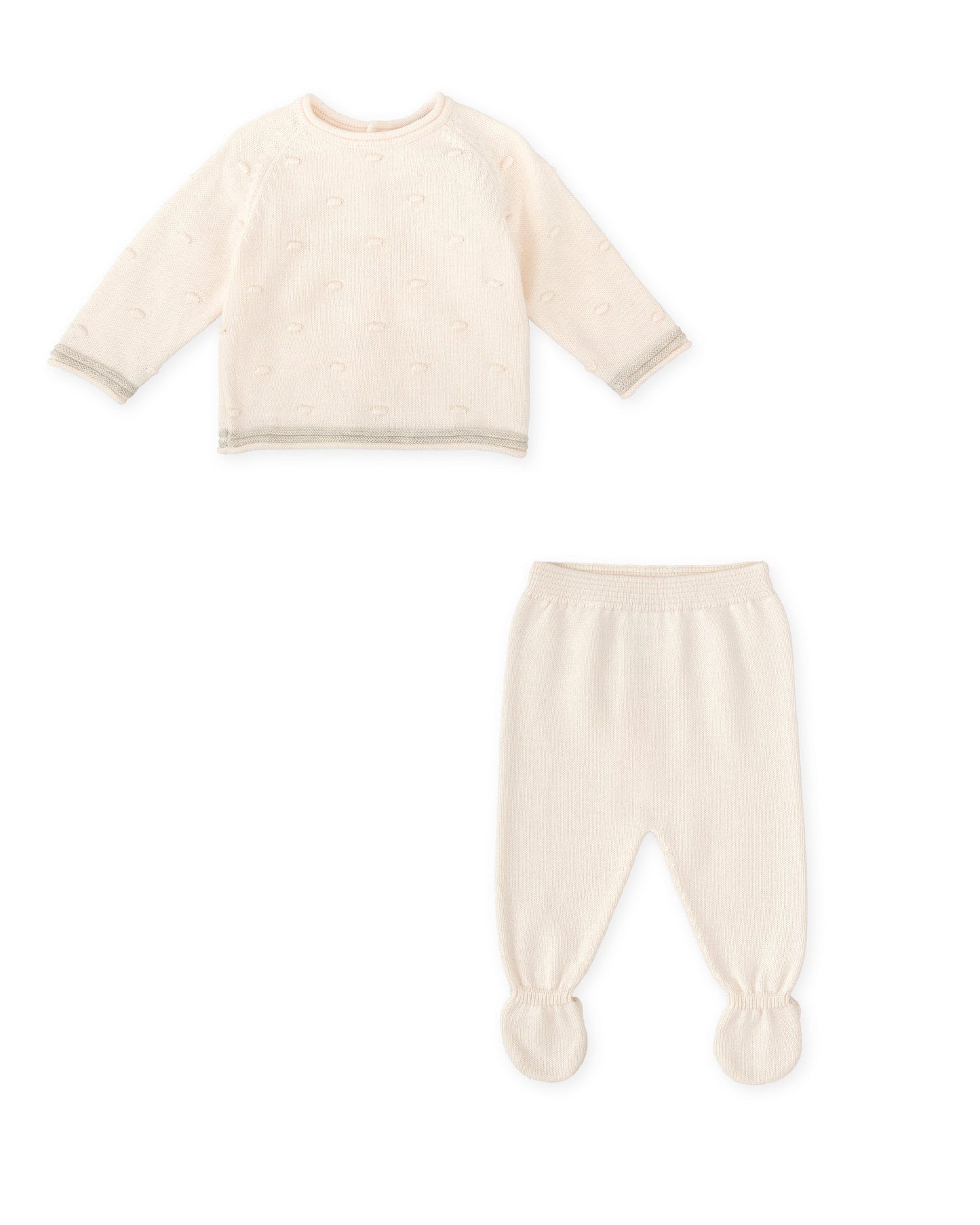 Cozy Ivory Knit Baby Set with Textured Top & Footed Pants