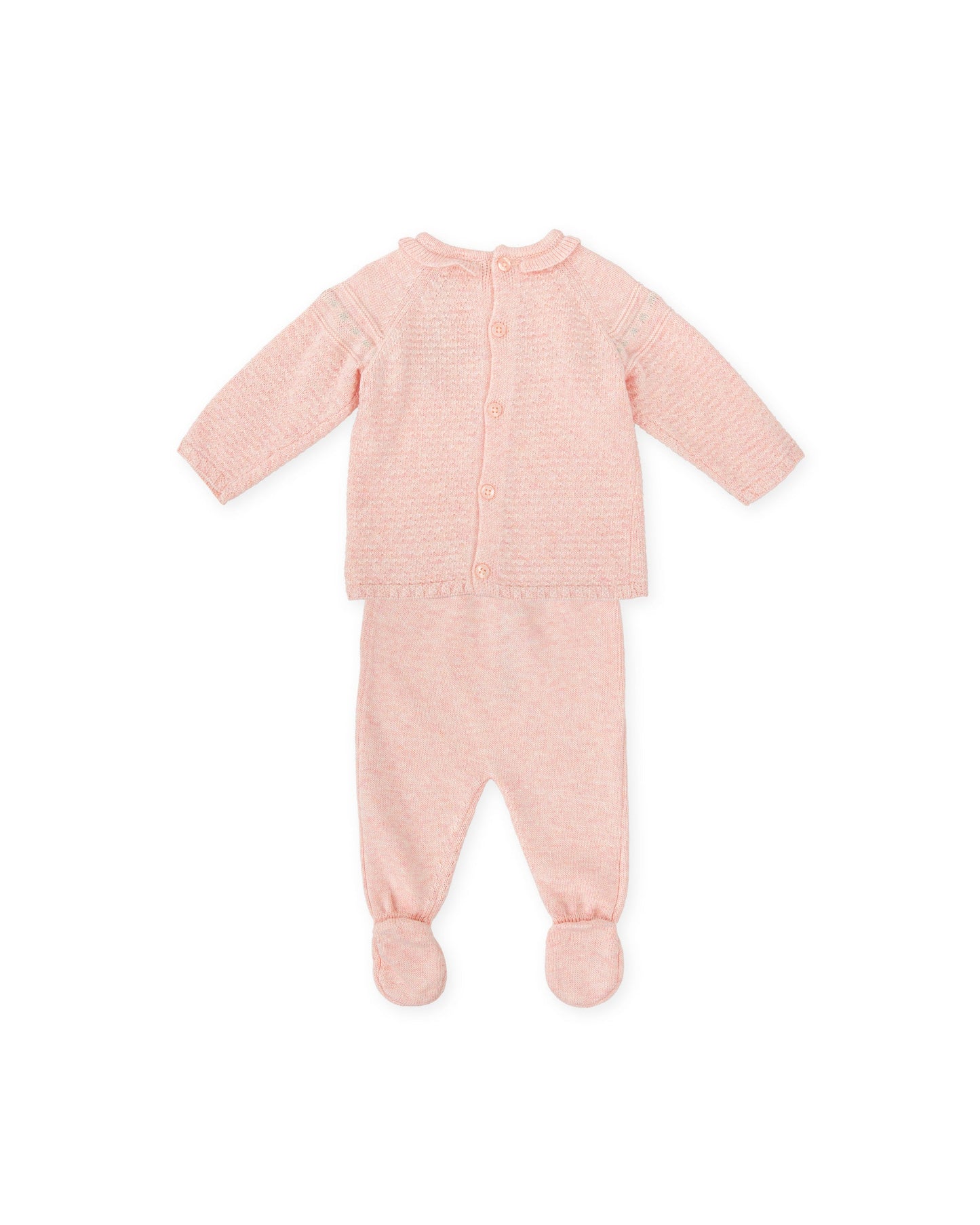 Soft Pink Baby Knit Set with Button Top and Footed Pants