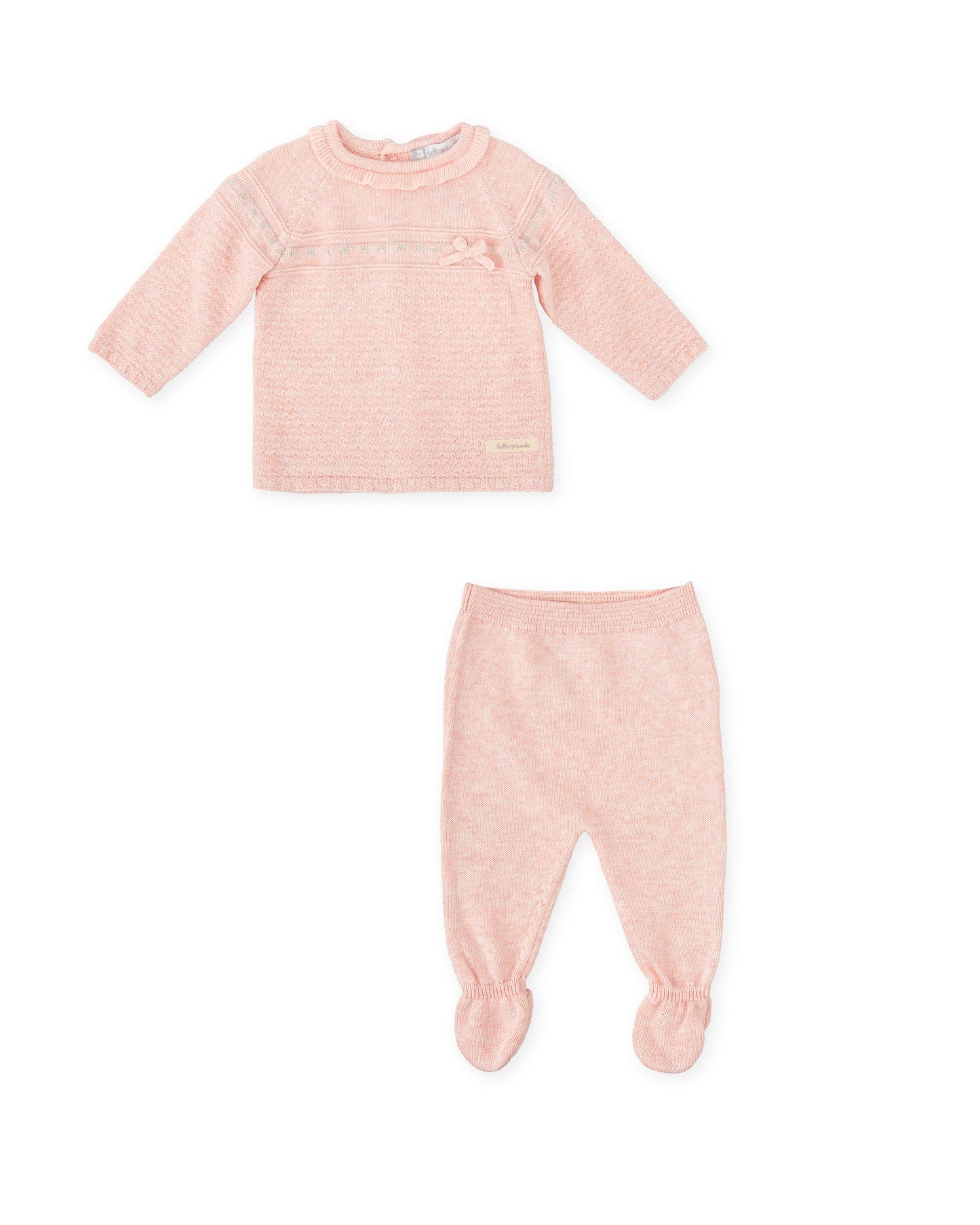 Soft Pink Baby Knit Set with Button Top and Footed Pants