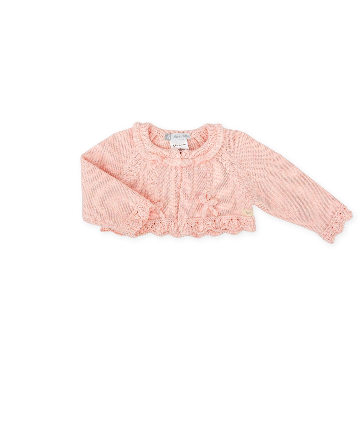 Soft Pink Baby Knit Cardigan with Bows & Lace Trim