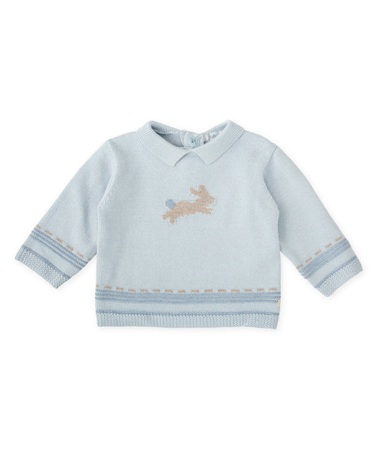 Cozy Light Blue Baby Sweater with Bunny Design - Cotton Blend