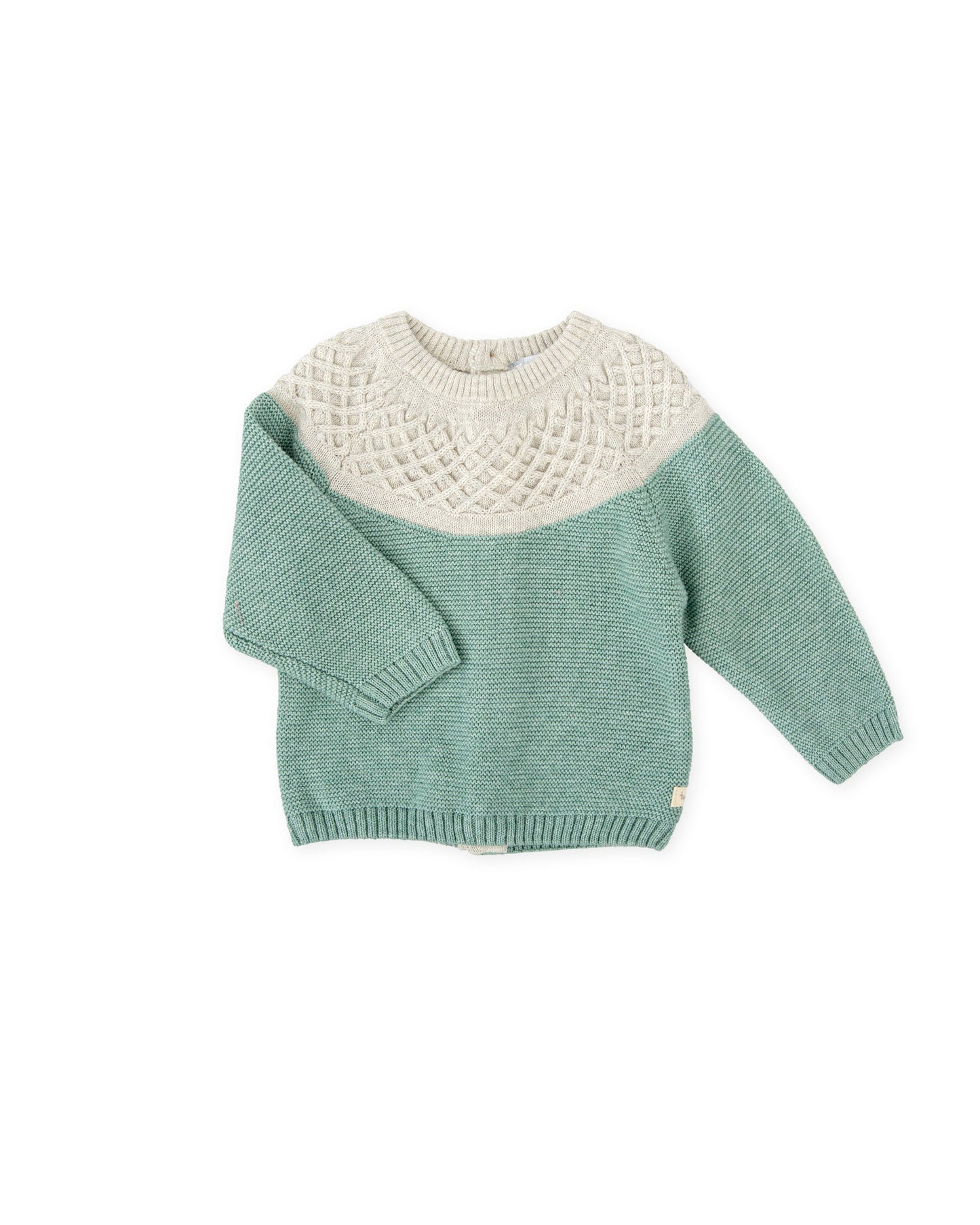 Cozy Baby Knit Sweater in Green & Cream - Soft Cotton Blend