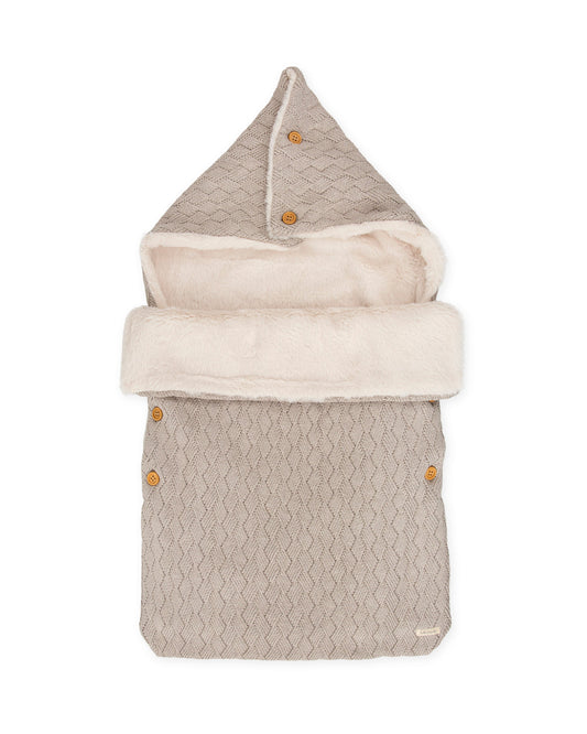 Cozy Taupe Knit Baby Bunting Bag with Faux Fur Lining