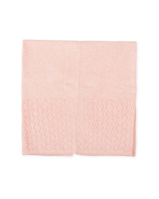 Luxurious Soft Pink Knit Baby Blanket with Basketweave Design