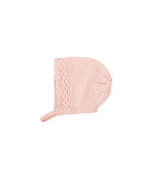 Cozy Soft Pink Knit Baby Bonnet with Vintage Charm