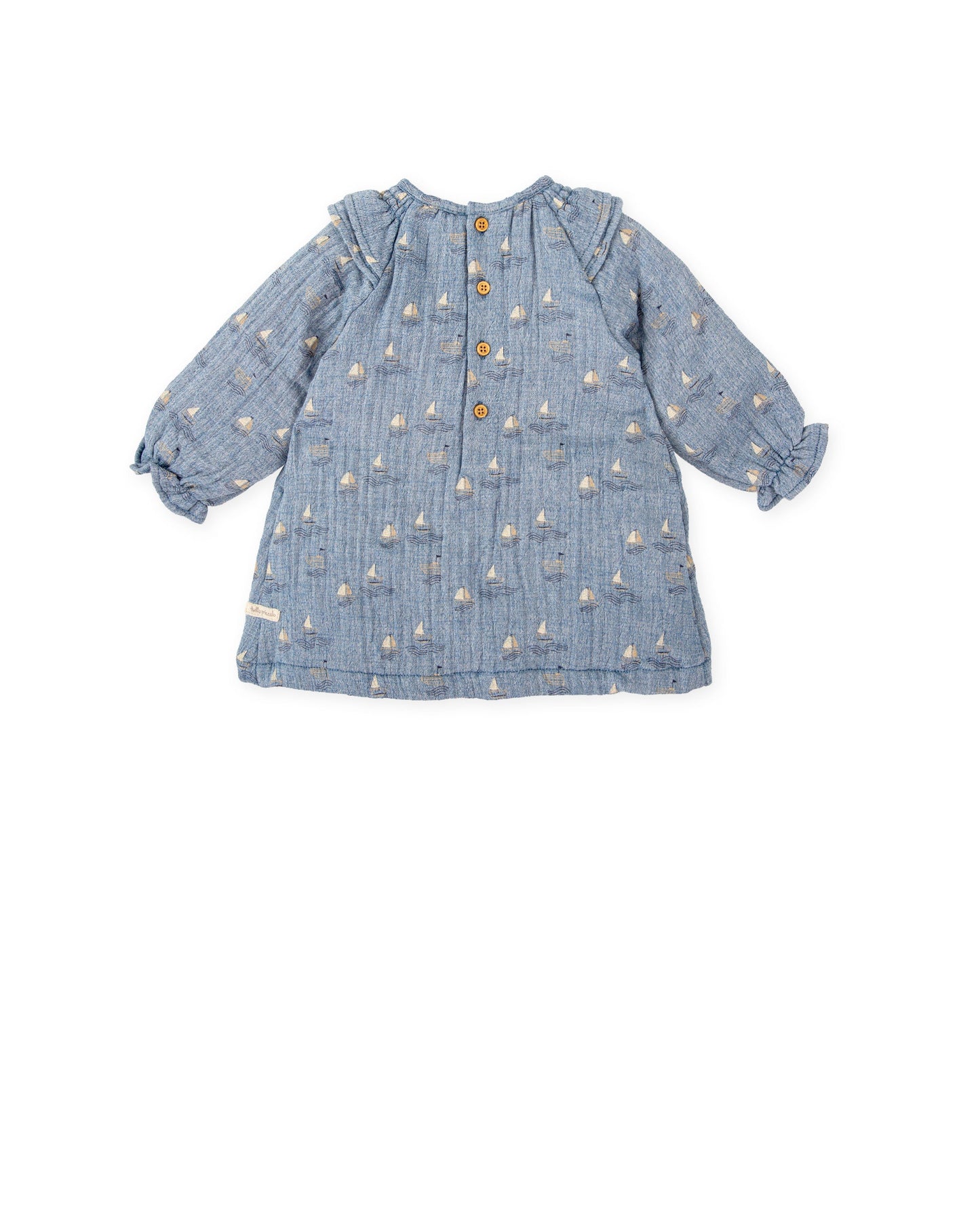 Porcelain Blue Sailboat Print Cotton Dress for Kids