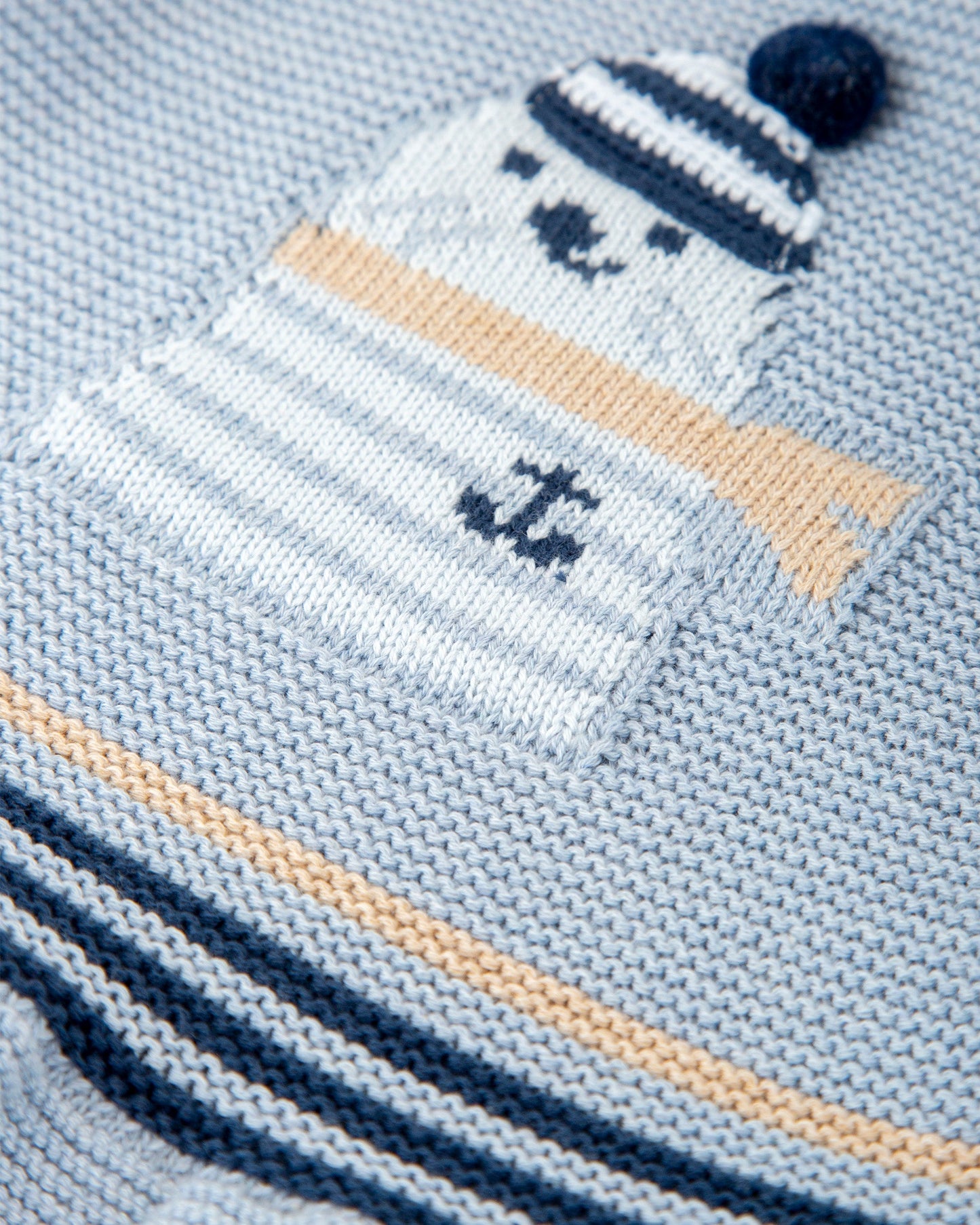 Cozy Blue Knit Dress with Seal Motif & Stripes for Kids