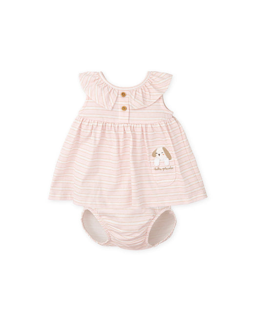 Adorable Pink Baby Dress Set with Puppy Appliqué | 100% Cotton Comfort