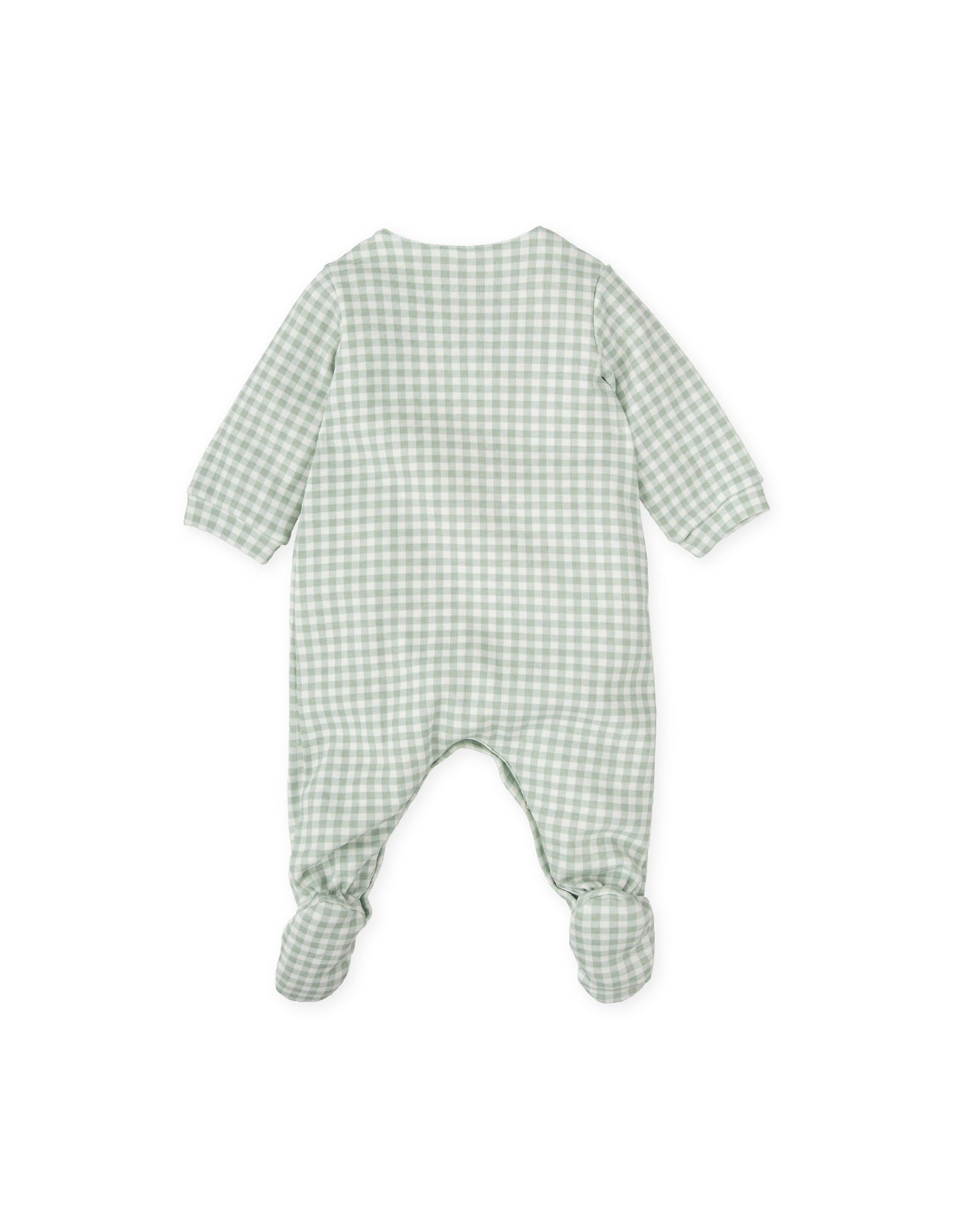Cozy Green Gingham Footed Baby Romper with Hedgehog Design