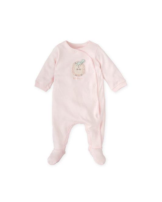 Soft Pink Cotton Footed Baby Romper with Embroidered Hedgehog