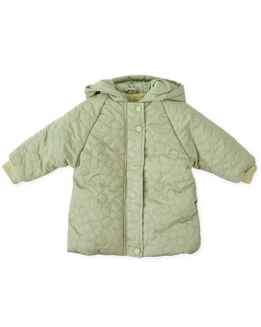 Cozy Sage Green Quilted Floral Parka with Hood - Baby Outerwear