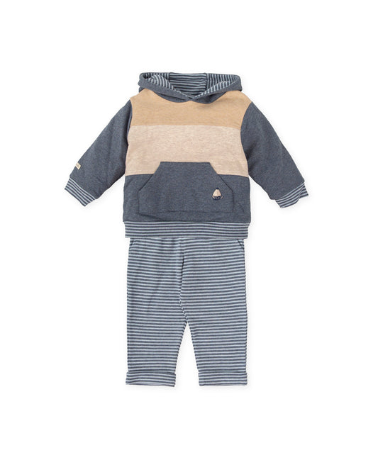 Cozy Navy & Sand Striped Two-Piece Set for Kids