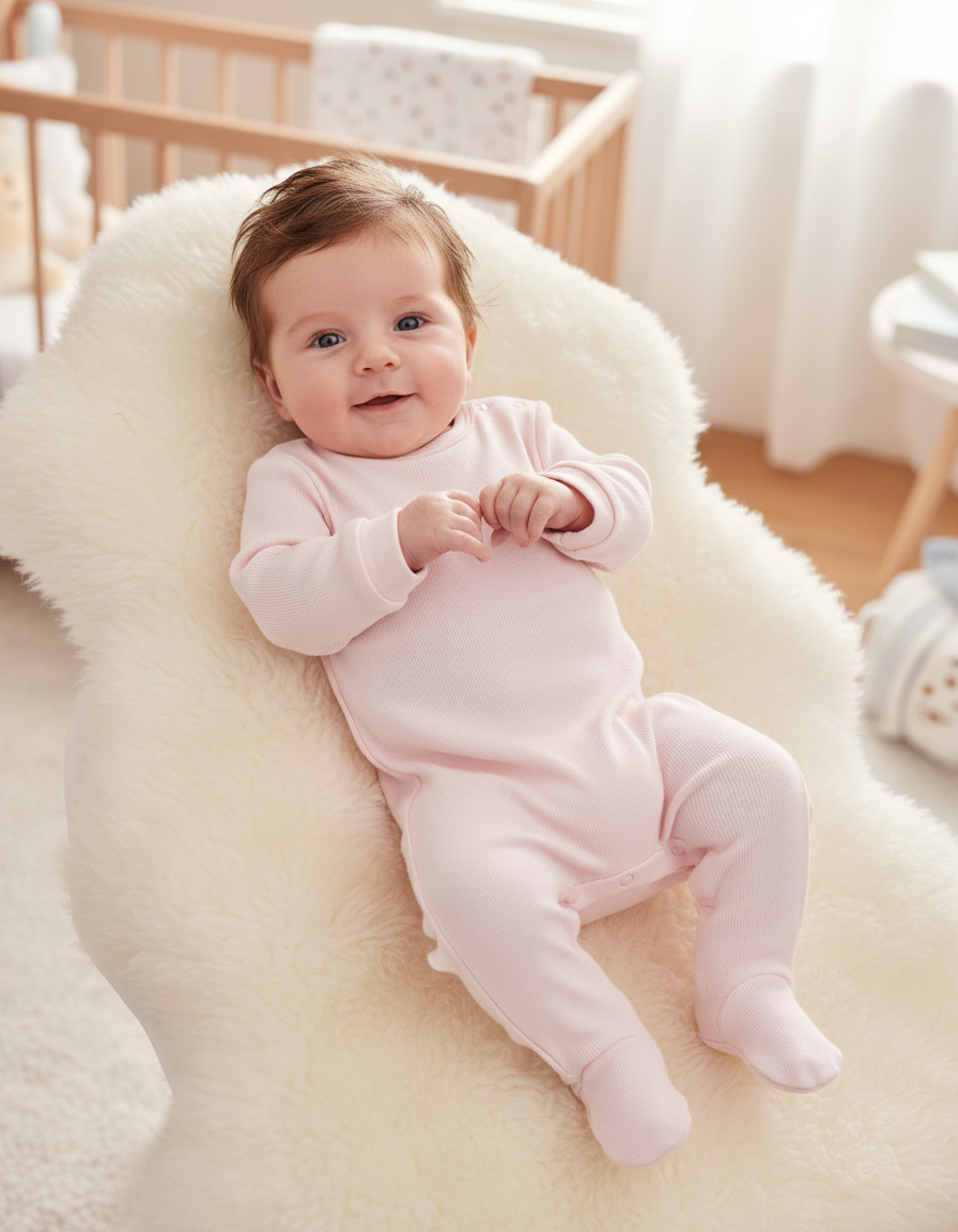 Soft Pink Cotton Footed Baby Romper with Embroidered Hedgehog