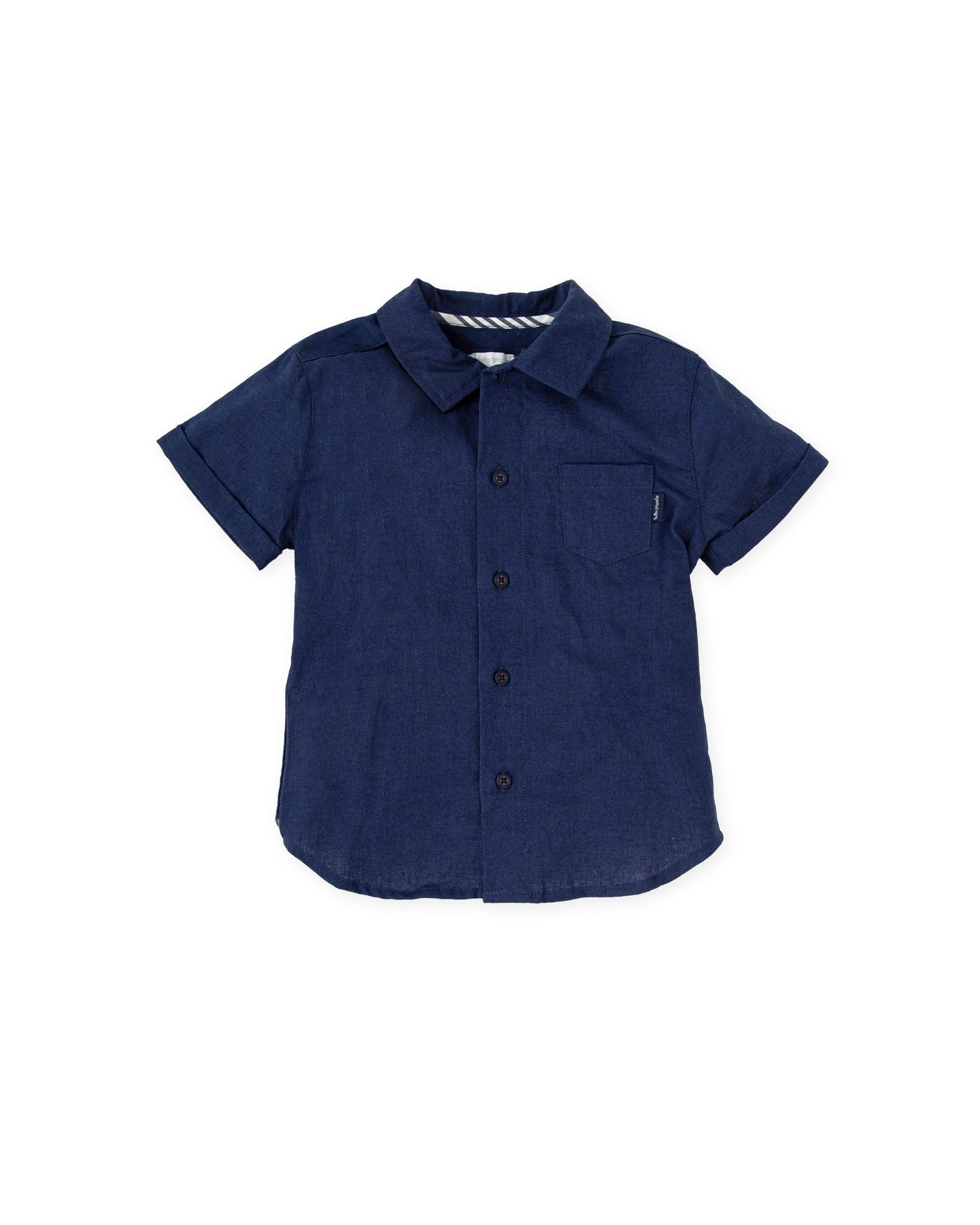 Breathable Navy Linen-Cotton Boys' Short Sleeve Shirt | Tutto Piccolo