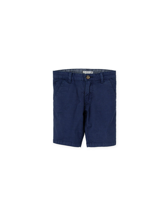 Men's Navy Blue Bermuda Shorts - Classic Fit Cotton Blend