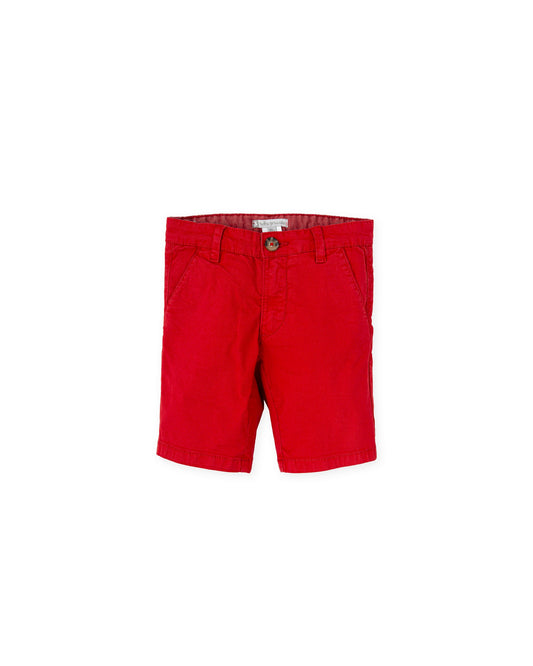 Red Stretch Cotton Boys' Bermuda Shorts with Adjustable Waistband