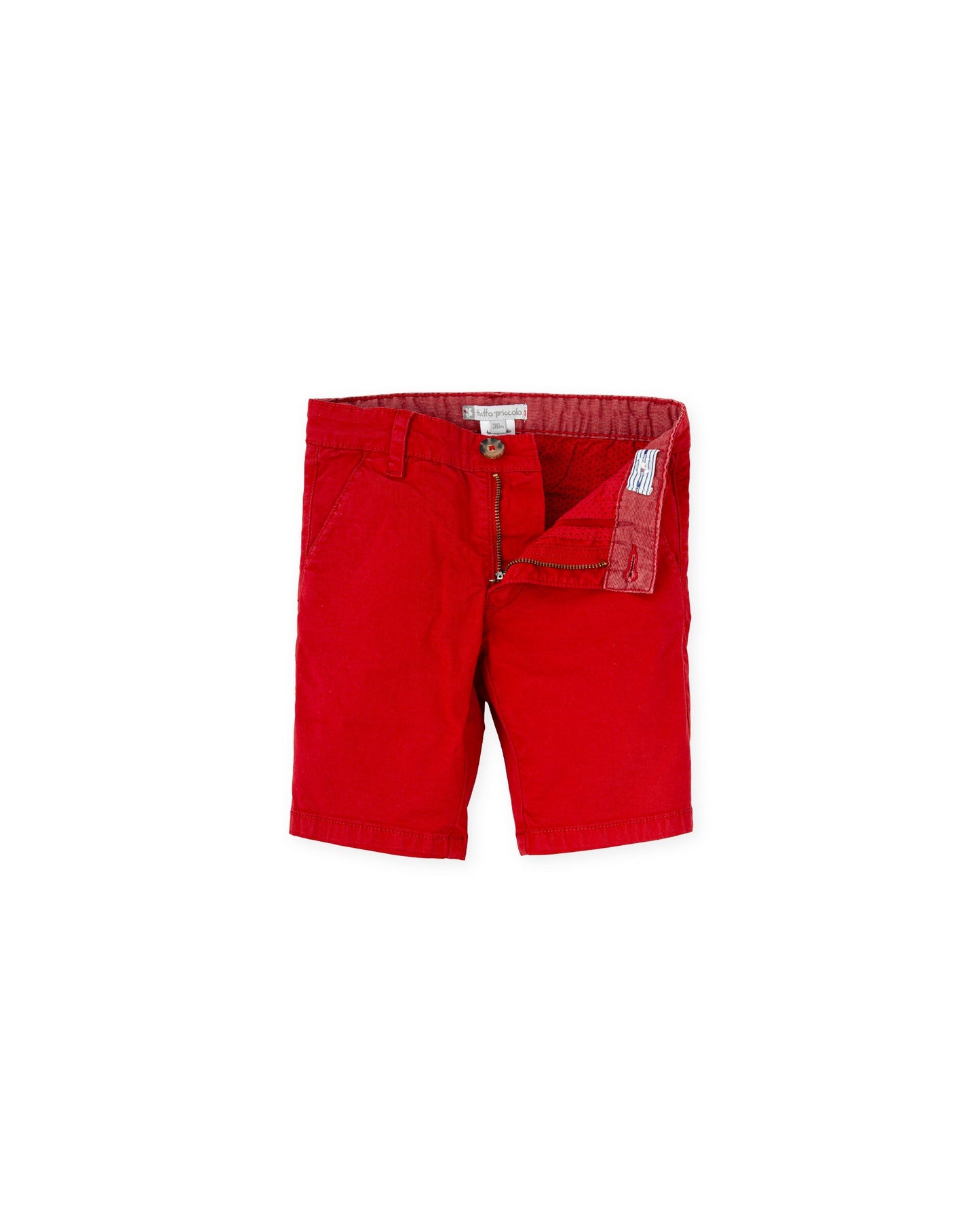 Red Stretch Cotton Boys' Bermuda Shorts with Adjustable Waistband