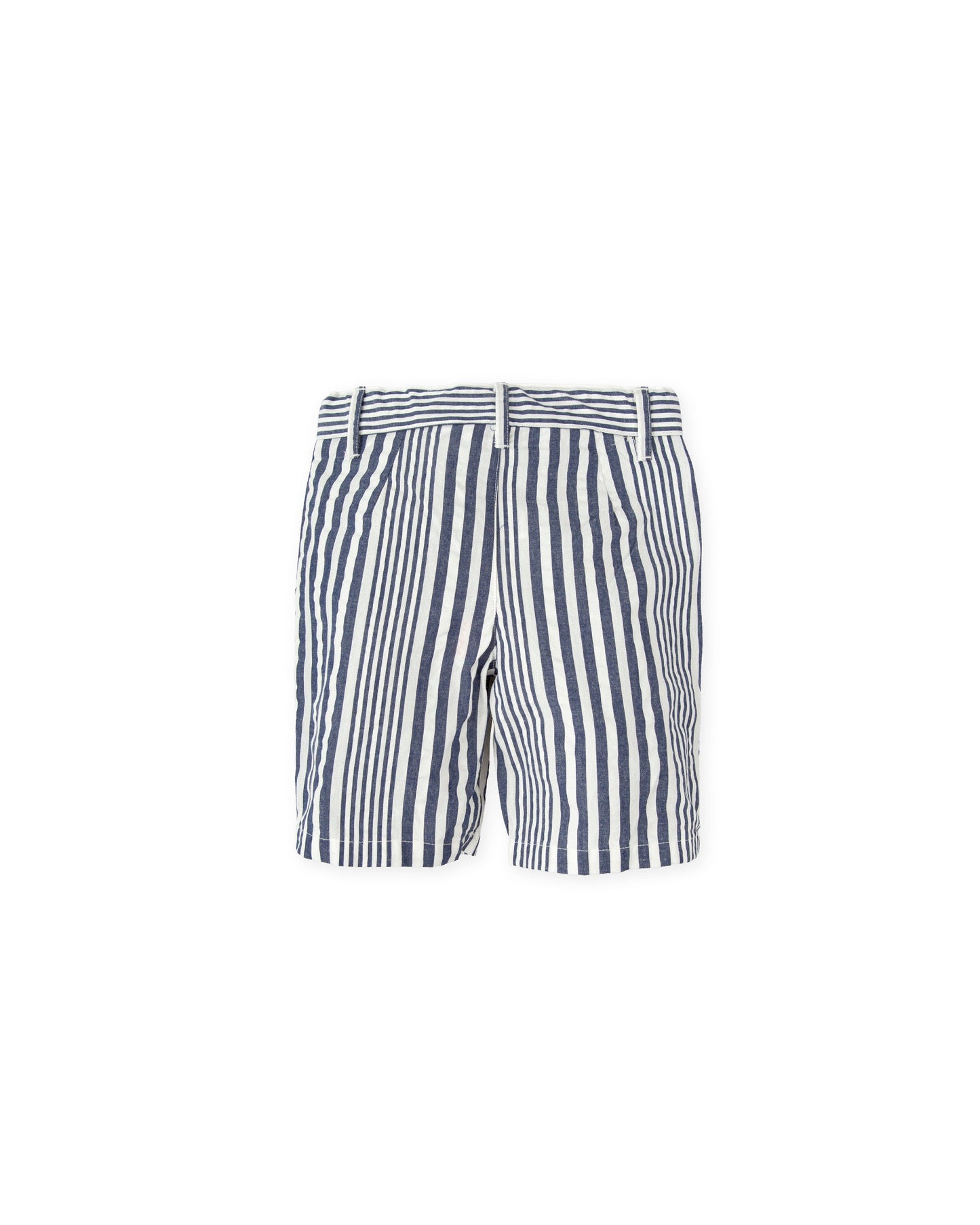 Boys' Navy Blue Cotton Bermuda Shorts with Striped Design