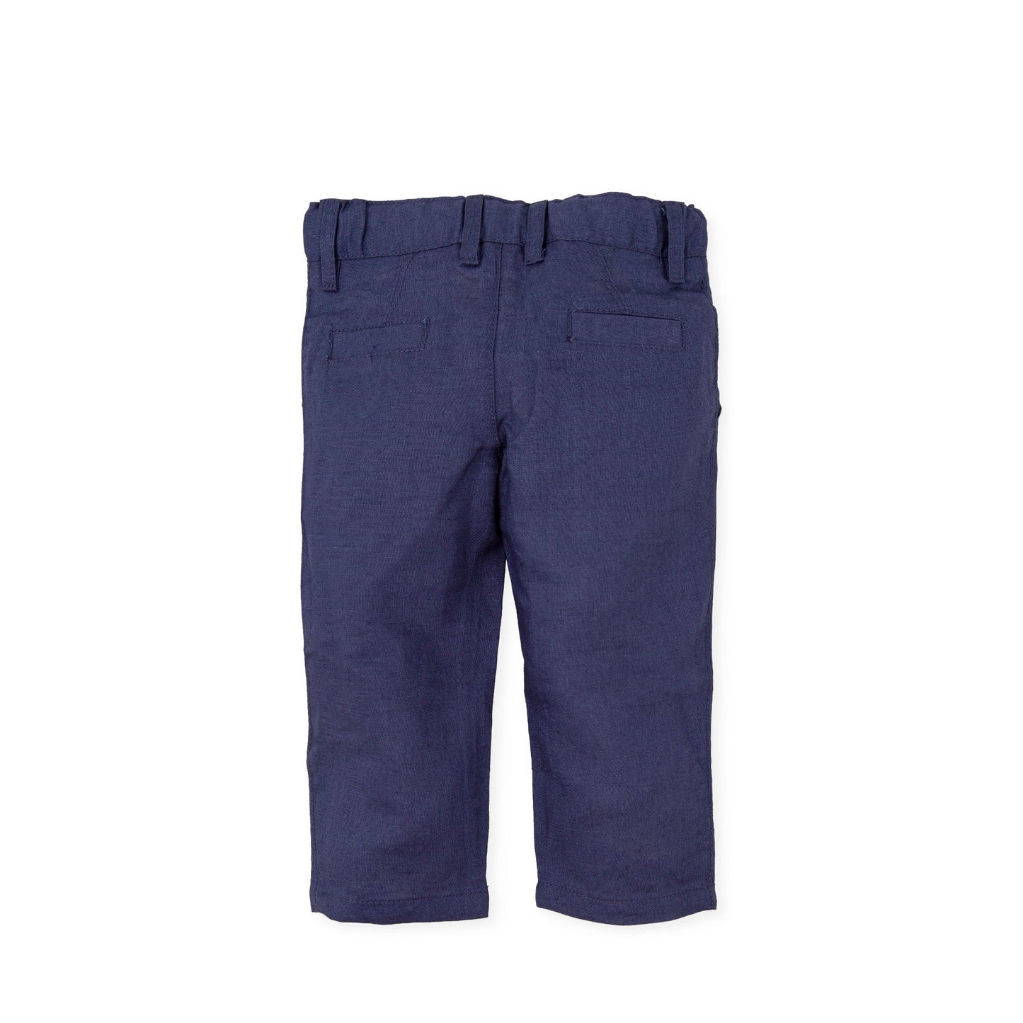 Classic Navy Blue Linen-Cotton Kids' Trousers with Adjustable Waist