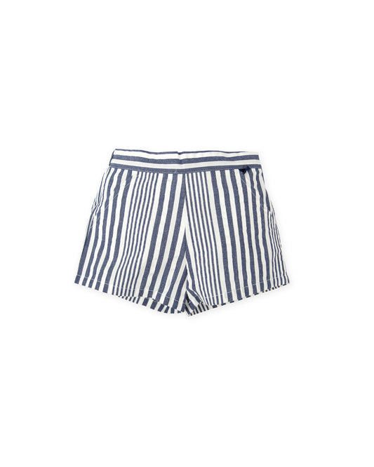 Girls' Navy Striped Cotton Shorts with Belt - Tutto Piccolo