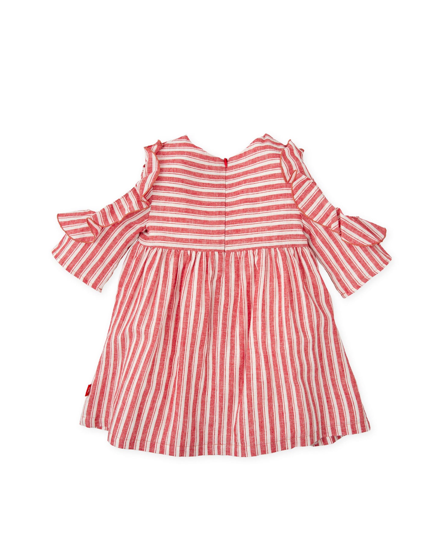 Red Striped Baby Girl Dress | Cold-Shoulder Ruffle Linen-Cotton