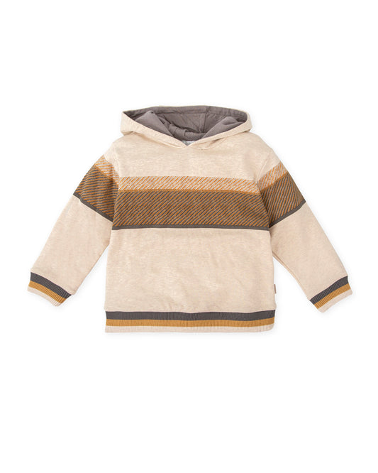 Kids' Sand Beige Fleece Hoodie with Modern Stripes
