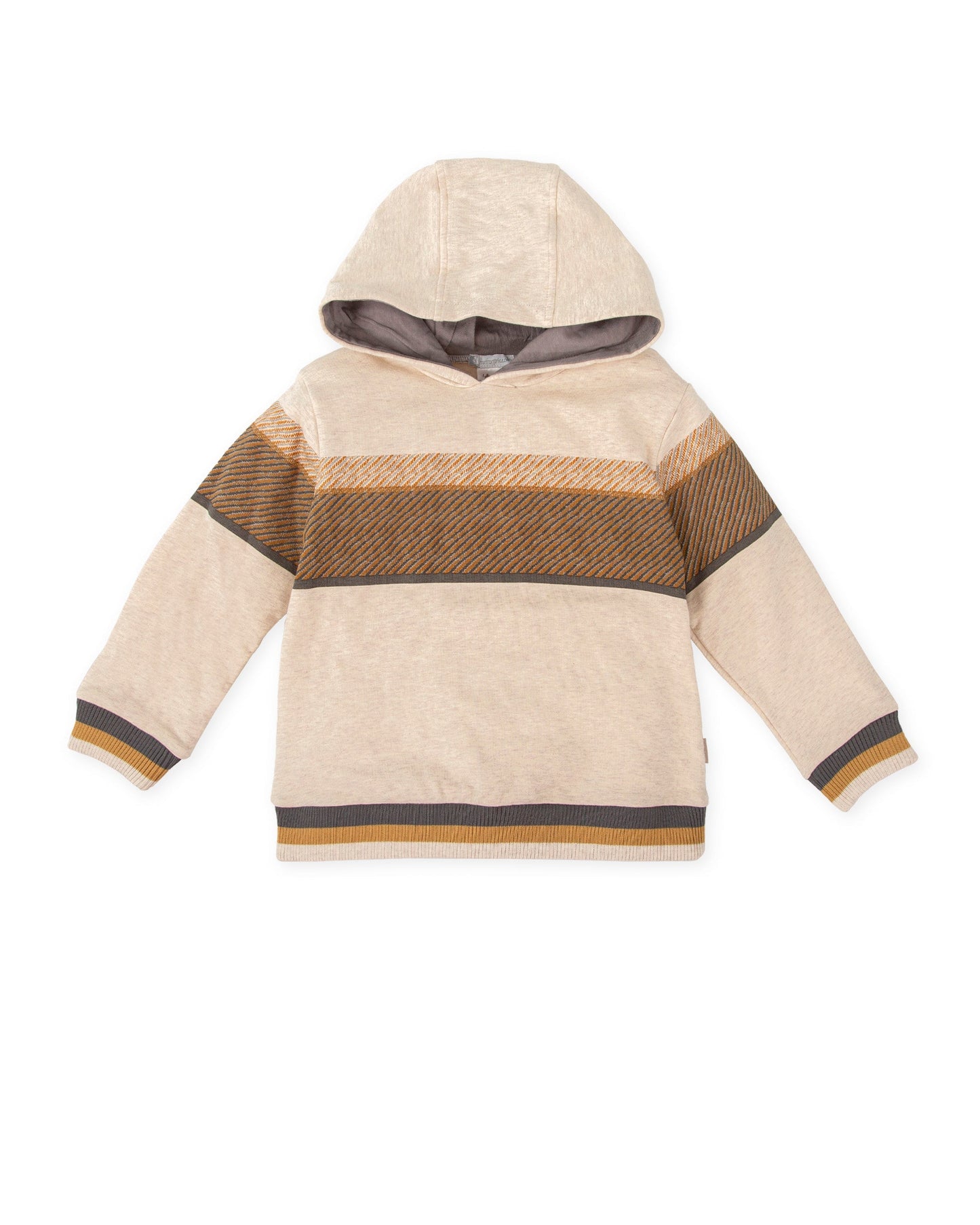 Kids' Sand Beige Fleece Hoodie with Modern Stripes