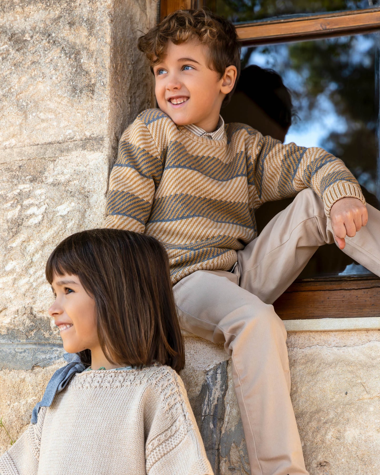 Kids' Vintage Striped Sweater in Mustard and Gray