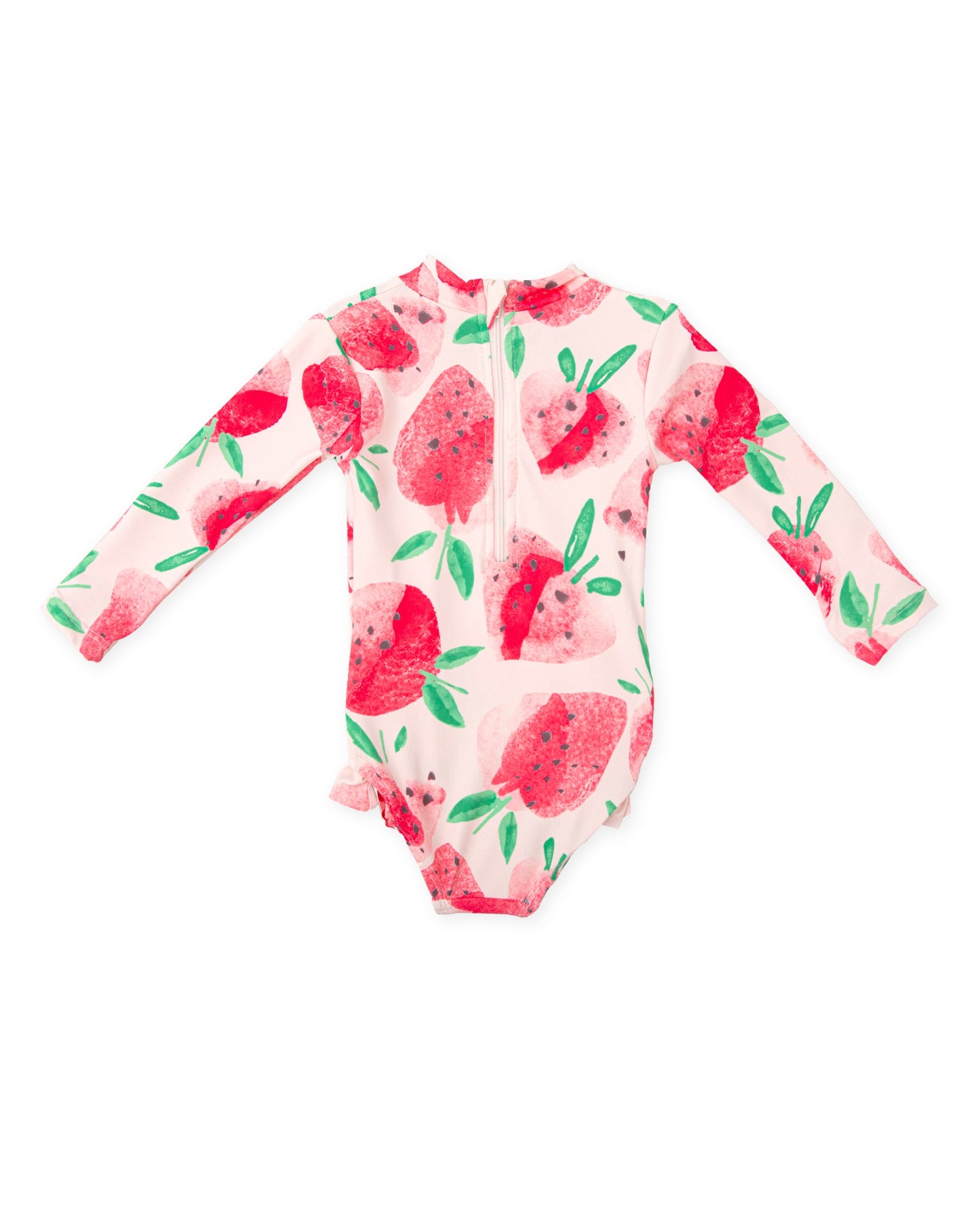 Strawberry Print Long Sleeve One-Piece Swimsuit for Kids - UPF Protection