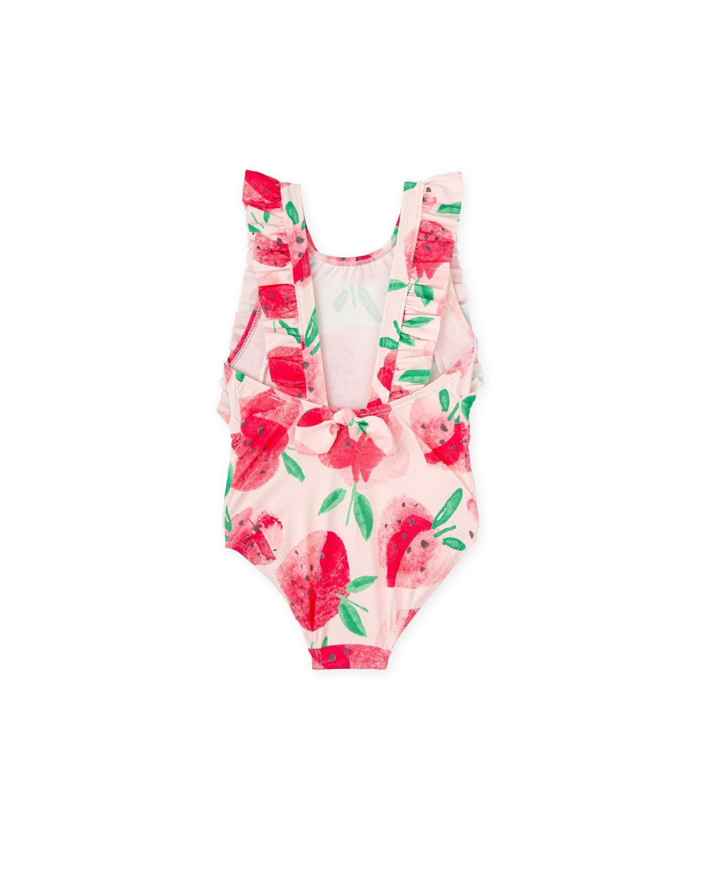 Girls' Strawberry Print One-Piece Swimsuit with Ruffled Straps